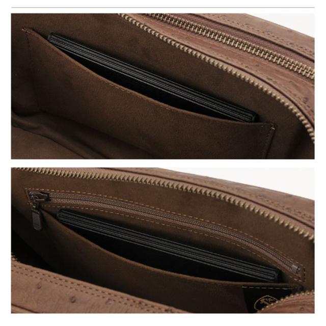 オーストリッチ  Wファスナー メンズ セカンドバッグ