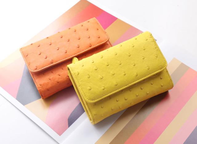 オーストリッチ 折財布 小銭入れ付き Wボタン式