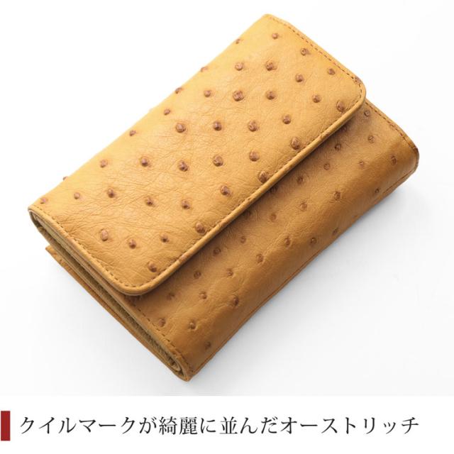オーストリッチ 折財布 小銭入れ付き Wボタン式