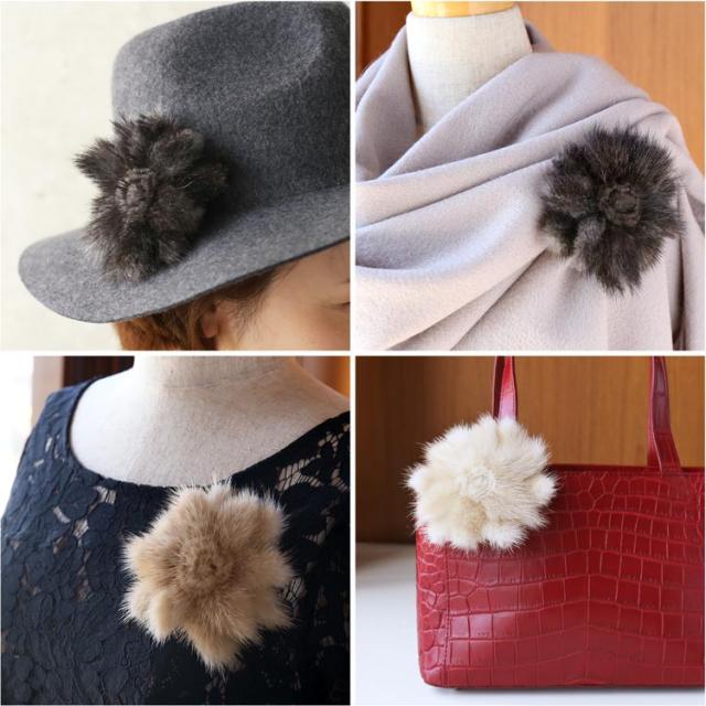 ファー コサージュ ブローチ ミンク