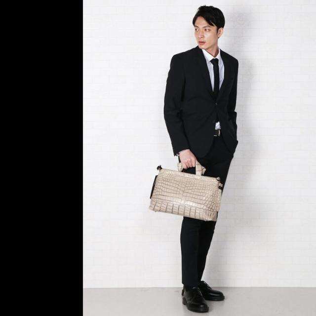 クロコダイル ハンドバッグ マット 加工 目地染め メンズ