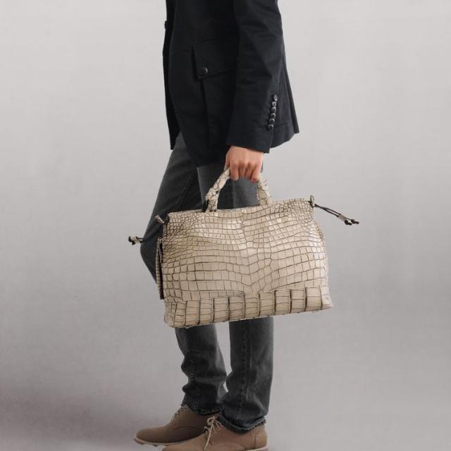 クロコダイル ハンドバッグ マット 加工 目地染め メンズ