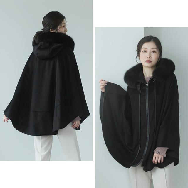 ケープ ポンチョ カシミヤ 100% フォックスファー