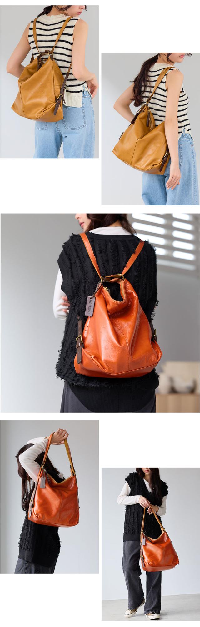 牛革 リュックサック 大人 オレンジ レディース