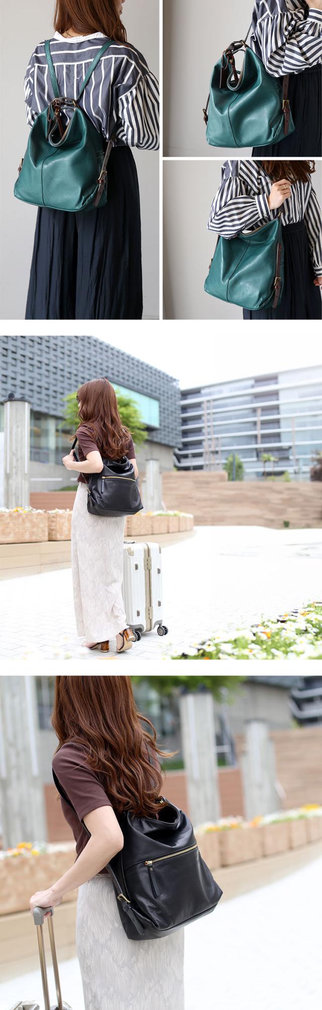 本革 リュック 大人 ブルー