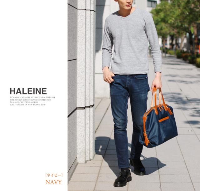 [HALEINE]牛革 栃木レザー たつのレザー ＆ ナイロン ボストン バッグ