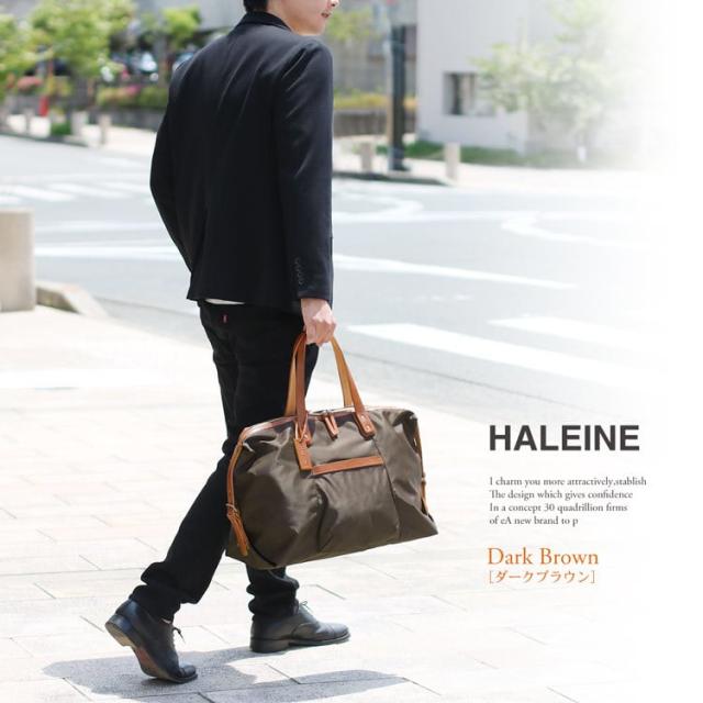 [HALEINE]牛革 栃木レザー たつのレザー ＆ ナイロン ボストン バッグ
