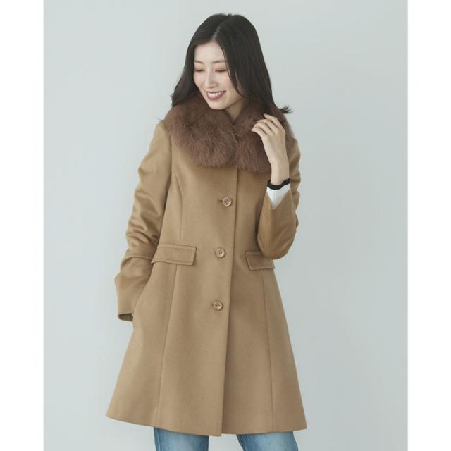 カシミヤコート グレー ファー 襟