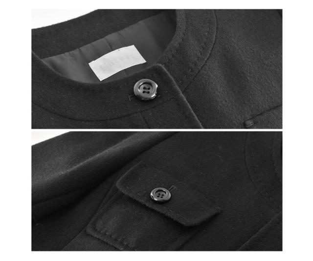 カシミヤ100％ ノーカラー ボタン ポケット ノーカラーコート ブラック フォーマル