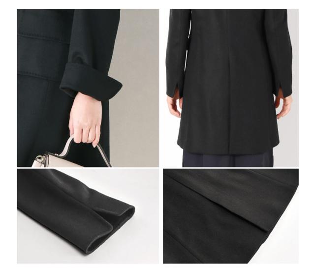 カシミヤ100％ ノーカラー ボタン ポケット ノーカラーコート ブラック フォーマル