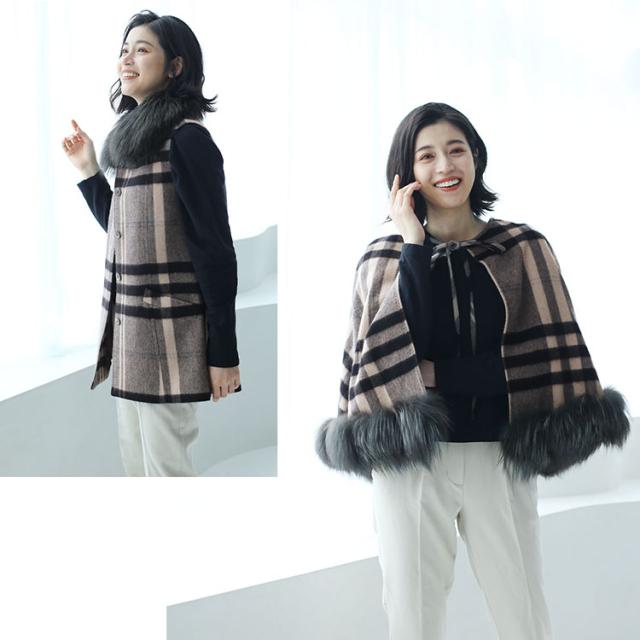 ファー付き カシミヤコート