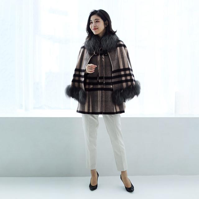 ファー付き カシミヤコート