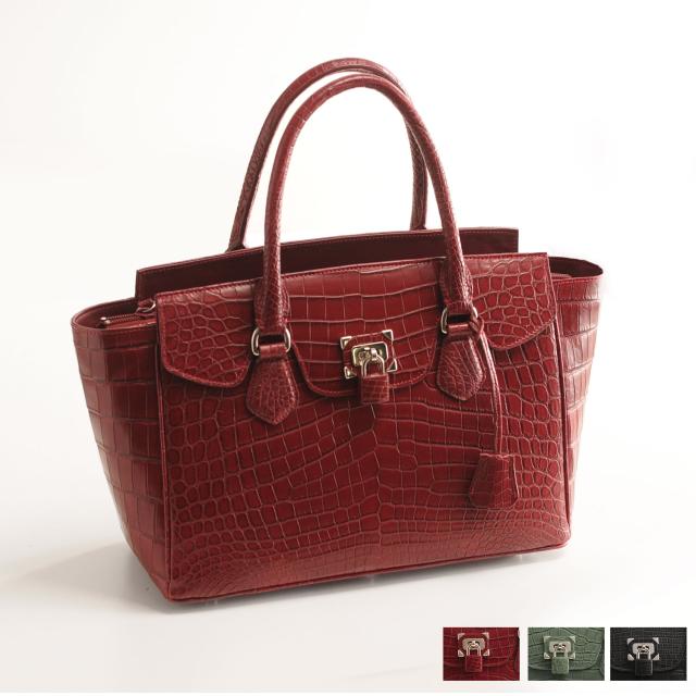 クロコダイル ハンドバッグ 南京錠 付き