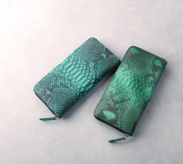 ダイヤモンド パイソン 一枚革 ラウンドファスナー 長財布 メンズ