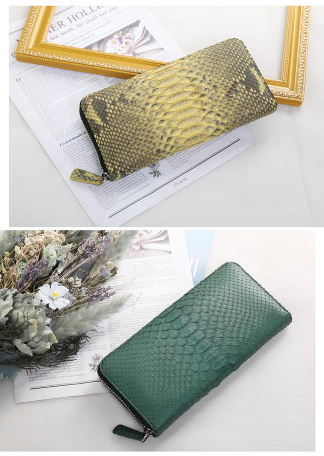 ダイヤモンドパイソン グリーン　緑色 長財布 一枚革