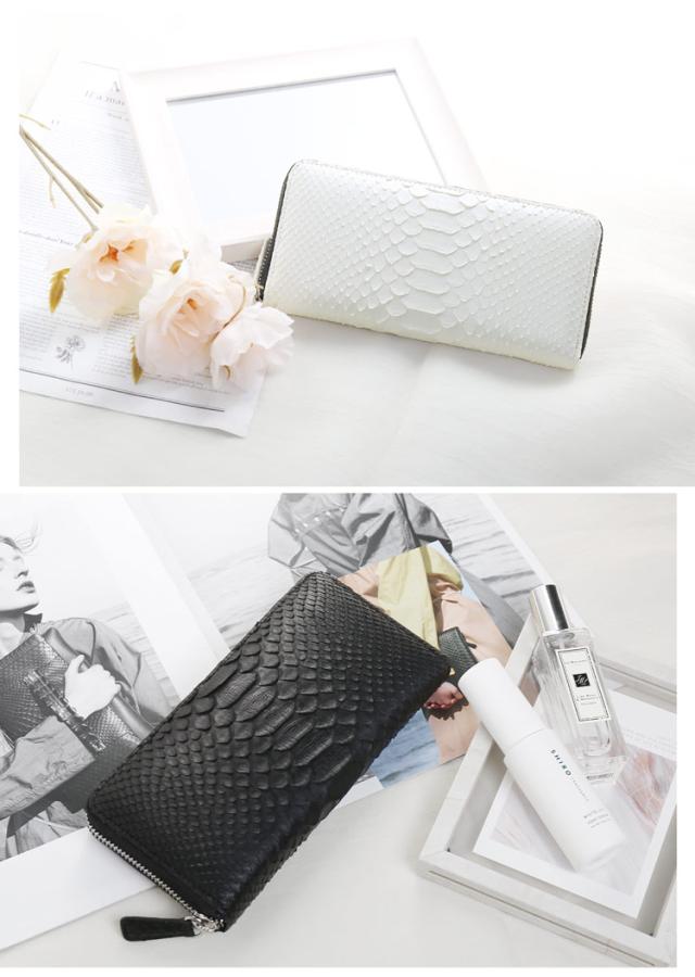 ダイヤモンドパイソン ラウンドファスナー 長財布 一枚革 ホワイト ブラック 白 黒