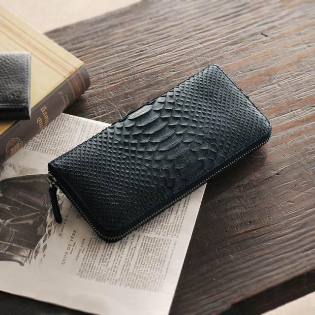 ダイヤモンド パイソン 一枚革 ラウンドファスナー 長財布 メンズ ナチュラル