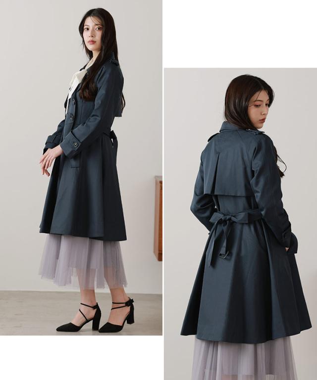 フレア トレンチコート レディース ネイビー 紺