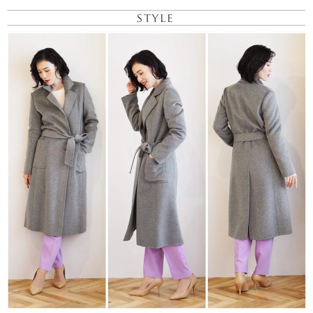 カシミヤ 100% ガウン ロング コート 着丈115cm レディース