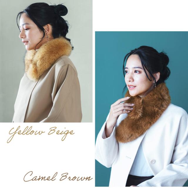 ベージュ キャメル ブラウン フォックス ファーマフラー レディース