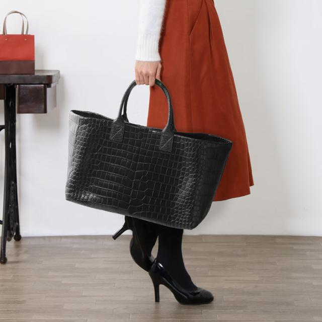 ポロサス イリエワニ クロコダイル トートバッグ マット レディース グリーン a4
