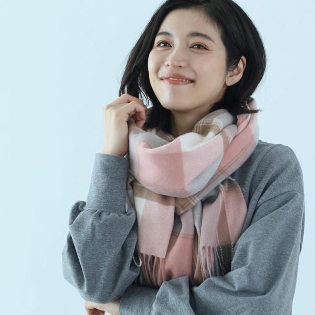 ピンク　ブルー　カシミアストール