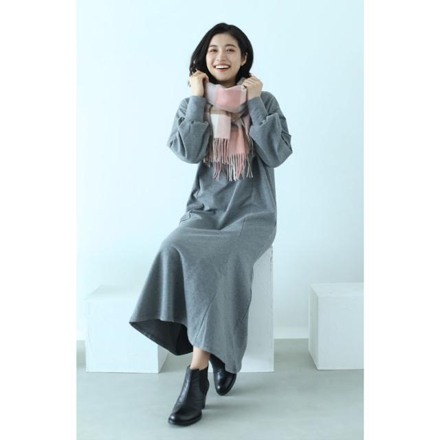 ピンク　カシミヤストール　チェック柄