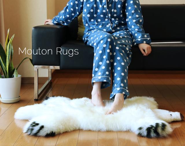 玄関マット 冬 ファー ムートン くま 白くま ラグ