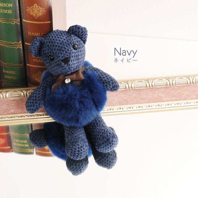 キーホルダー レディース バッグチャーム ファー くま キーホルダー マスコット ベア ネイビー