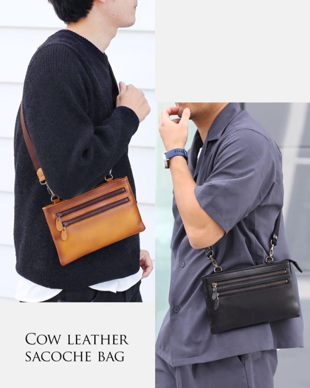 日本製 サコッシュ ショルダー バッグ メンズ 本革 牛革 ブラウン ブラック 豊岡 鞄