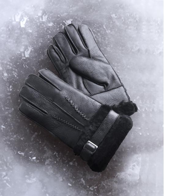 ムートン ダブルフェイス レザーグローブ メンズ ベルト付き ブラウン/ネイビー/ブラック