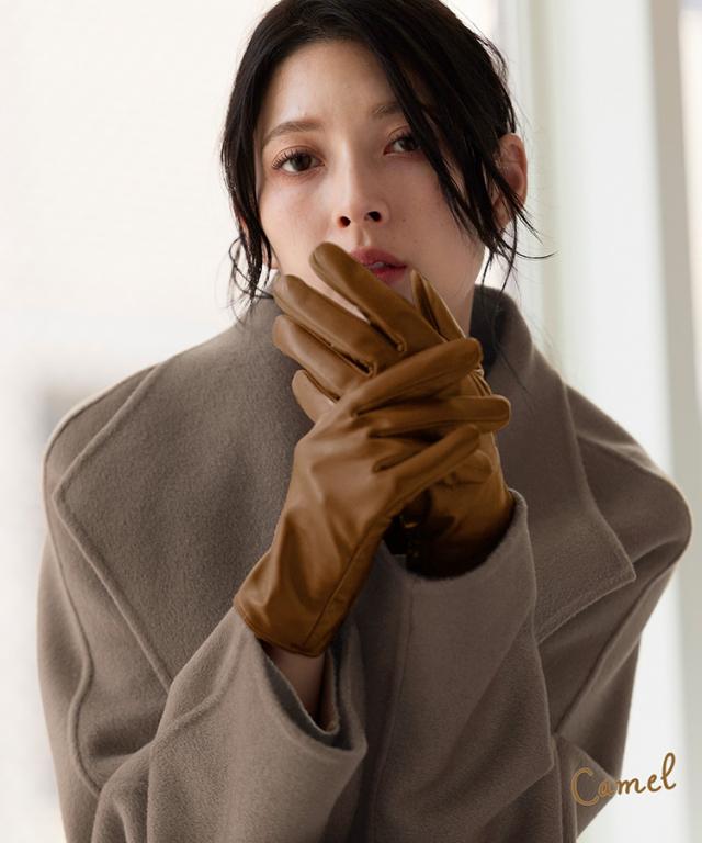 ラム レザー グローブ スマホ対応 手袋 ダークブラウン