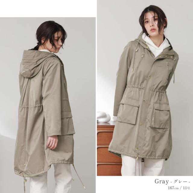 モッズコート レディース ロング ゴールド金具 グレー