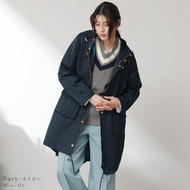 モッズコート レディース ロング ゴールド金具 ネイビー