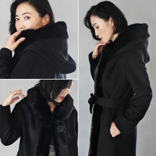 ミンク トリミング スーパー ロング コート カシミヤ ブレンド ウール Filomo