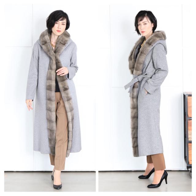 ミンク トリミング スーパー ロング コート カシミヤ ブレンド ウール Filomo