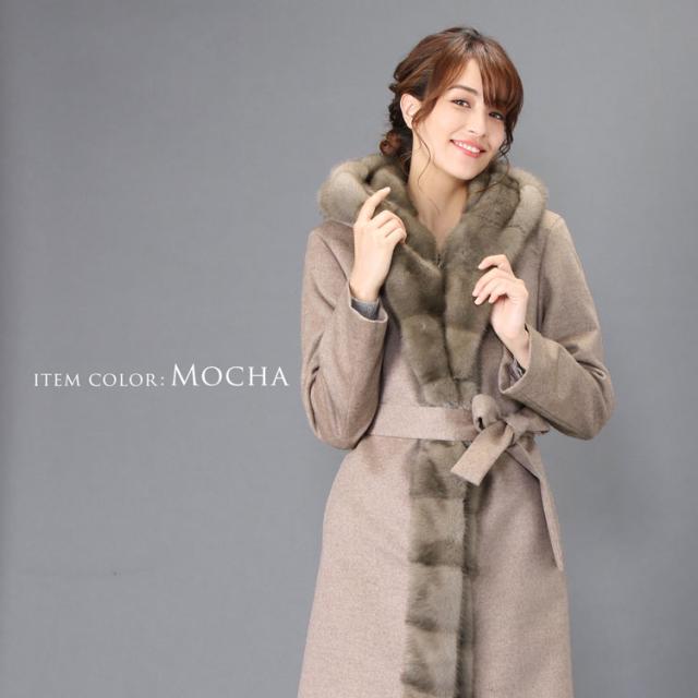 ミンク トリミング スーパー ロング コート カシミヤ ブレンド ウール Filomo