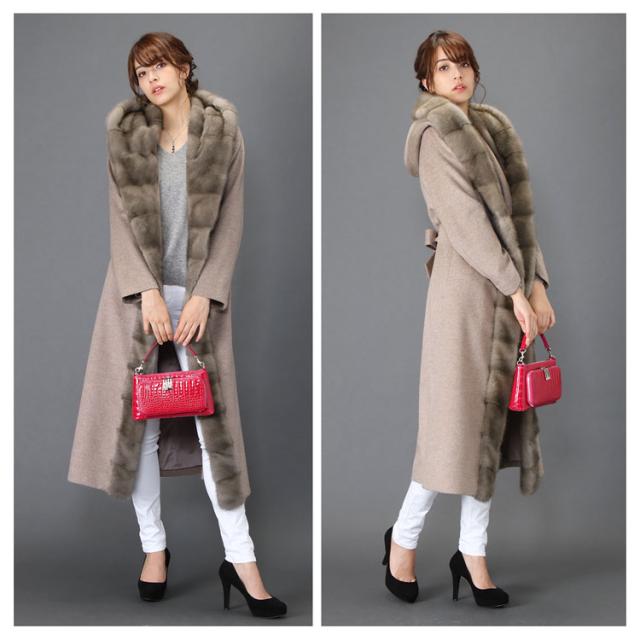 ミンク トリミング スーパー ロング コート カシミヤ ブレンド ウール Filomo