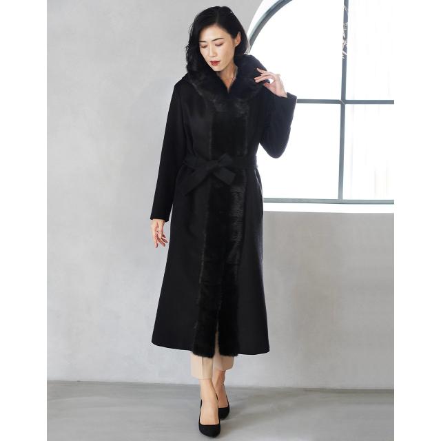 ミンク トリミング スーパー ロング コート カシミヤ ブレンド ウール Filomo