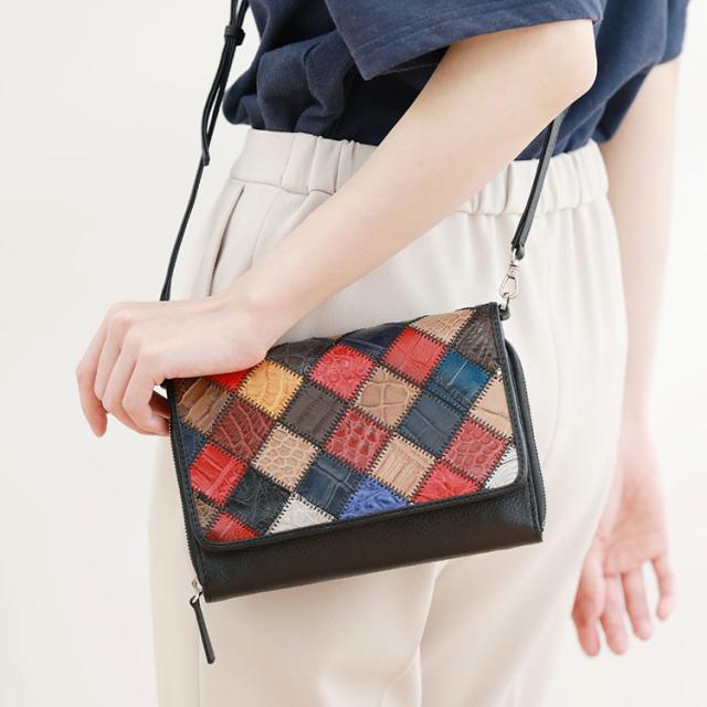 ステッチワーク クロコダイル 2WAY バッグ ショルダー ポシェット