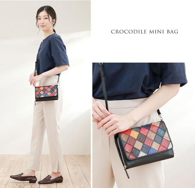 ステッチワーク クロコダイル 2WAY バッグ ショルダー ポシェット
