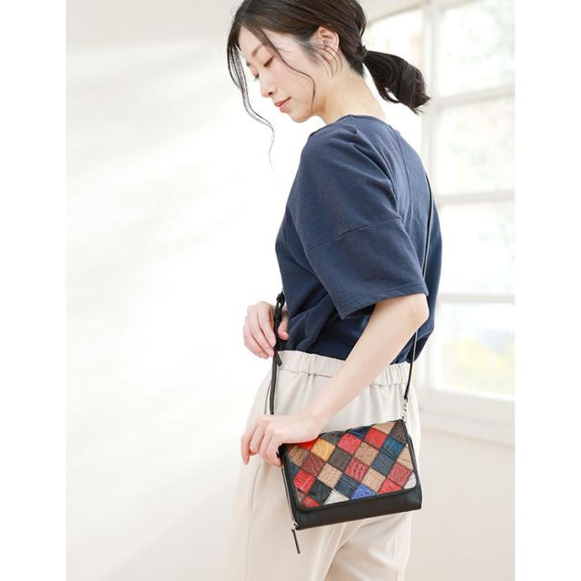 ステッチワーク クロコダイル 2WAY バッグ ショルダー ポシェット