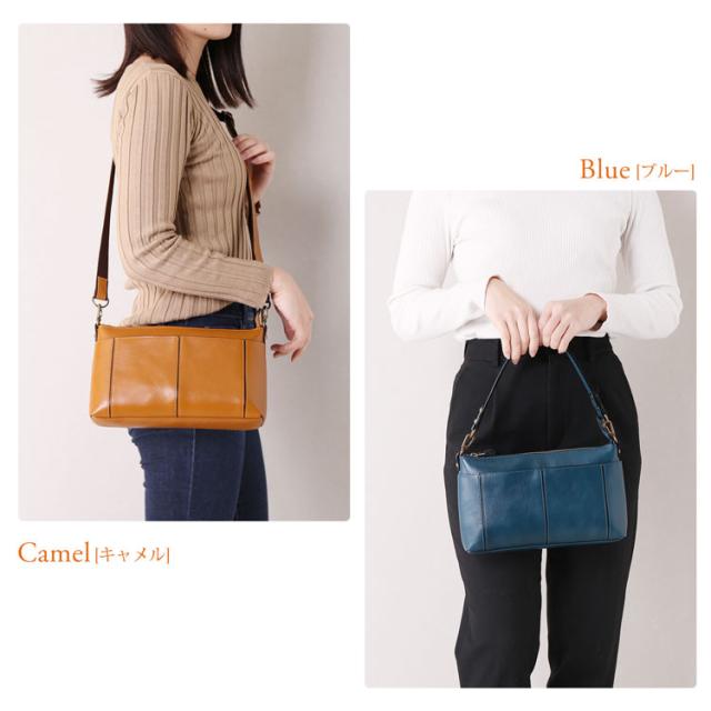 本革 ショルダーバッグ レディース 2WAY 日本製 キャメル ブルー