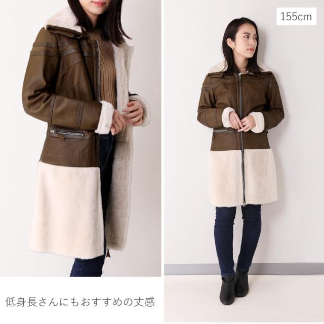 ムートン コート レディース アウター 小さめ 低身長 膝丈 ひざ丈 84cm