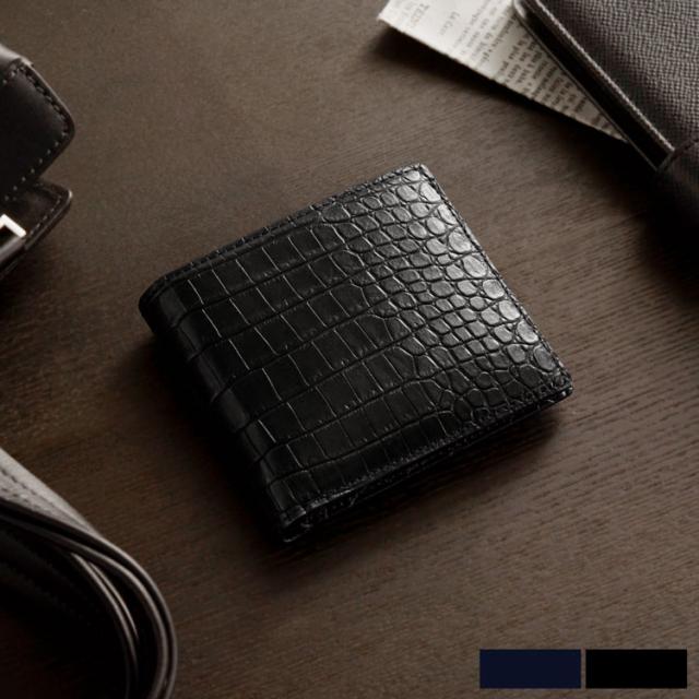 スモールクロコダイル 二つ折り 財布 メンズ