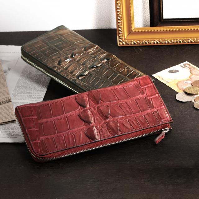 クロコダイル 長財布 メンズ ホーンバック L字ファスナー ワイン/ネイビー/ダークブラウン/ブラック【ネコポスで送料無料】 クロコダイル 長財布 メンズ ホーンバック L字ファスナー ワイン