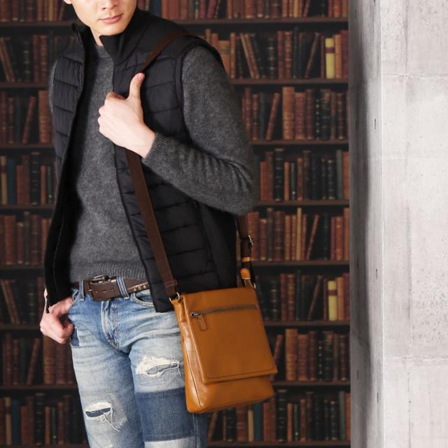 Jamale 日本製 ジャマレ 牛革 防水加工 ショルダーバッグ メンズ キャメル ブラウン