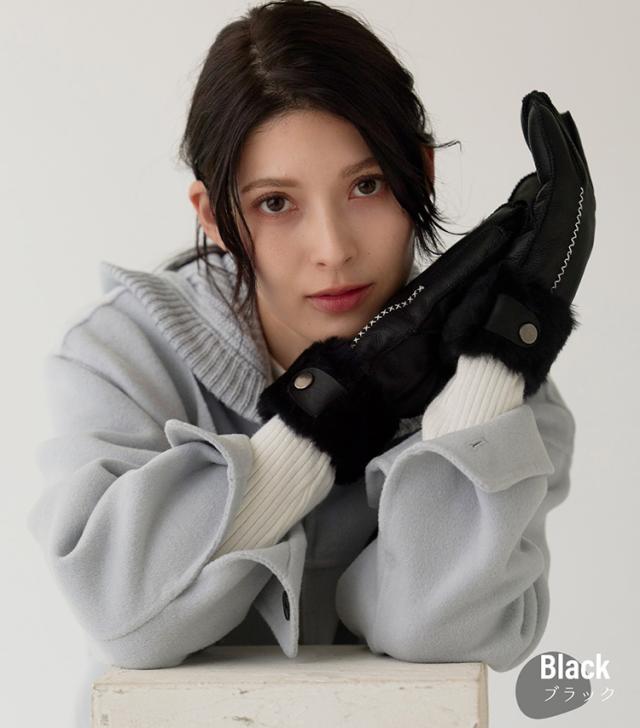 ムートン 手袋 グローブ あたたかい ブラック