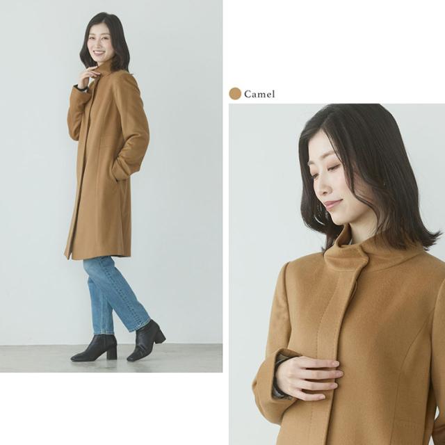 Filomo カシミヤ 100％ スタンドカラー コート レディース ネイビー