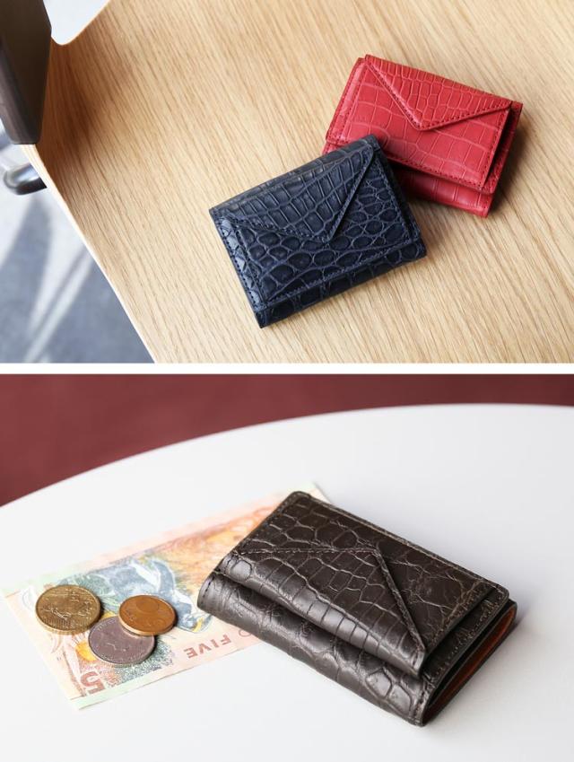 本革 ミニ財布 クロコダイル ライトレッド ネイビー ダークブラウン